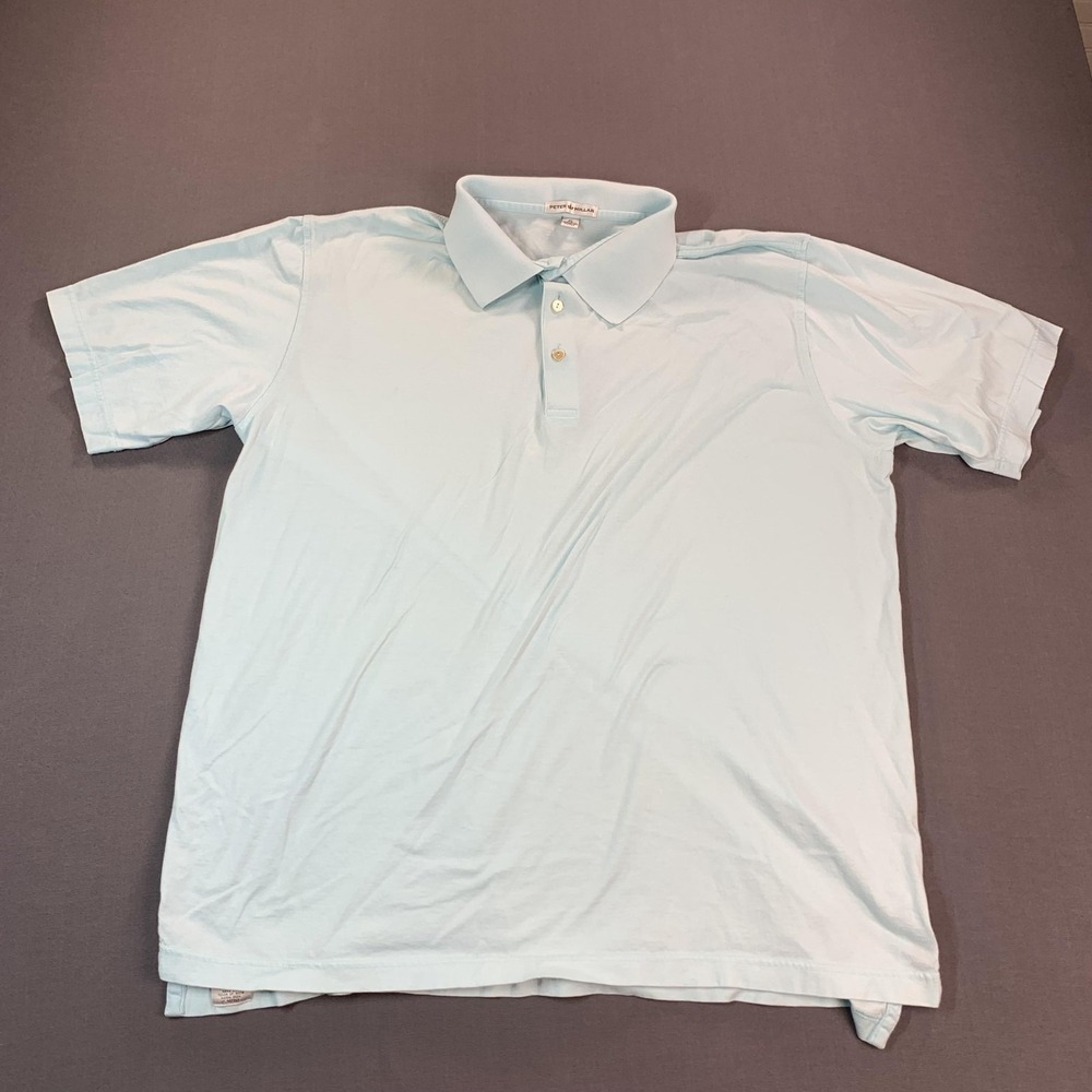 Peter Millar Polo Shirt Mens XL Blue Solid Cotton Jersey Golf Short SLV - Picture 2 of 15